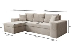 Designer Ecksofa Denver Cord mit Schlaf- und Klappfunktion