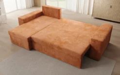 Designer Ecksofa Denver Cord mit Schlaf- und Klappfunktion