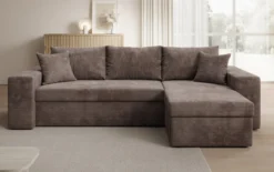 Designer Ecksofa Denver Cord mit Schlaf- und Klappfunktion