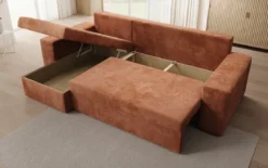 Designer Ecksofa Denver Cord mit Schlaf- und Klappfunktion