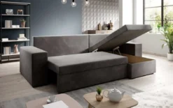 Designer Ecksofa Denver Samt mit Schlaf- und Klappfunktion