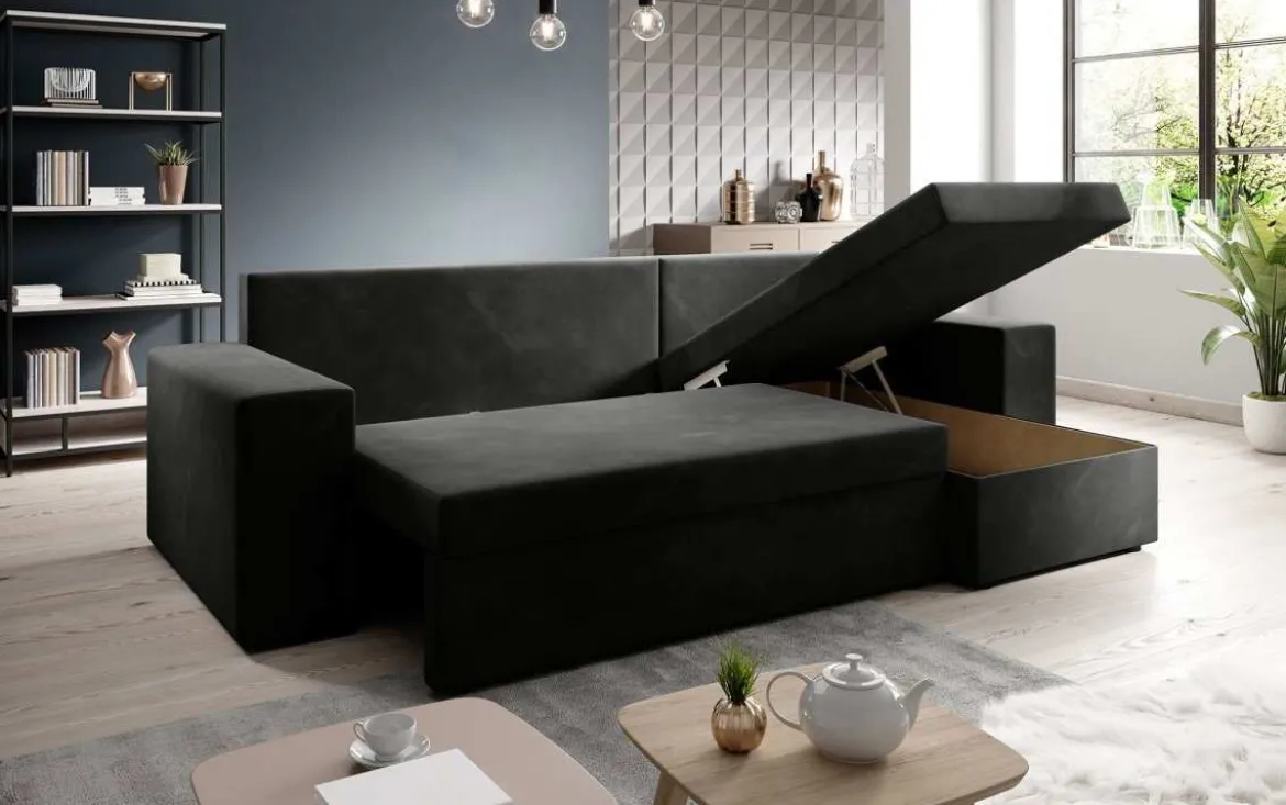 Designer Ecksofa Denver Samt mit Schlaf- und Klappfunktion