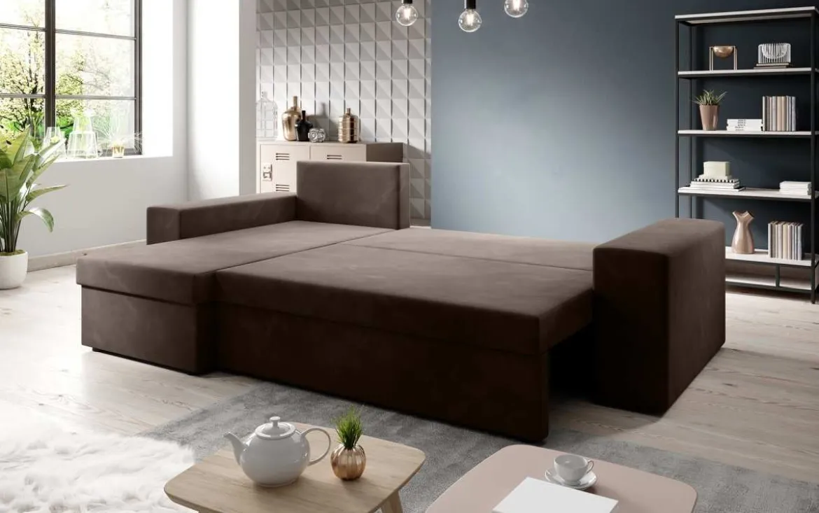 Designer Ecksofa Denver Samt mit Schlaf- und Klappfunktion