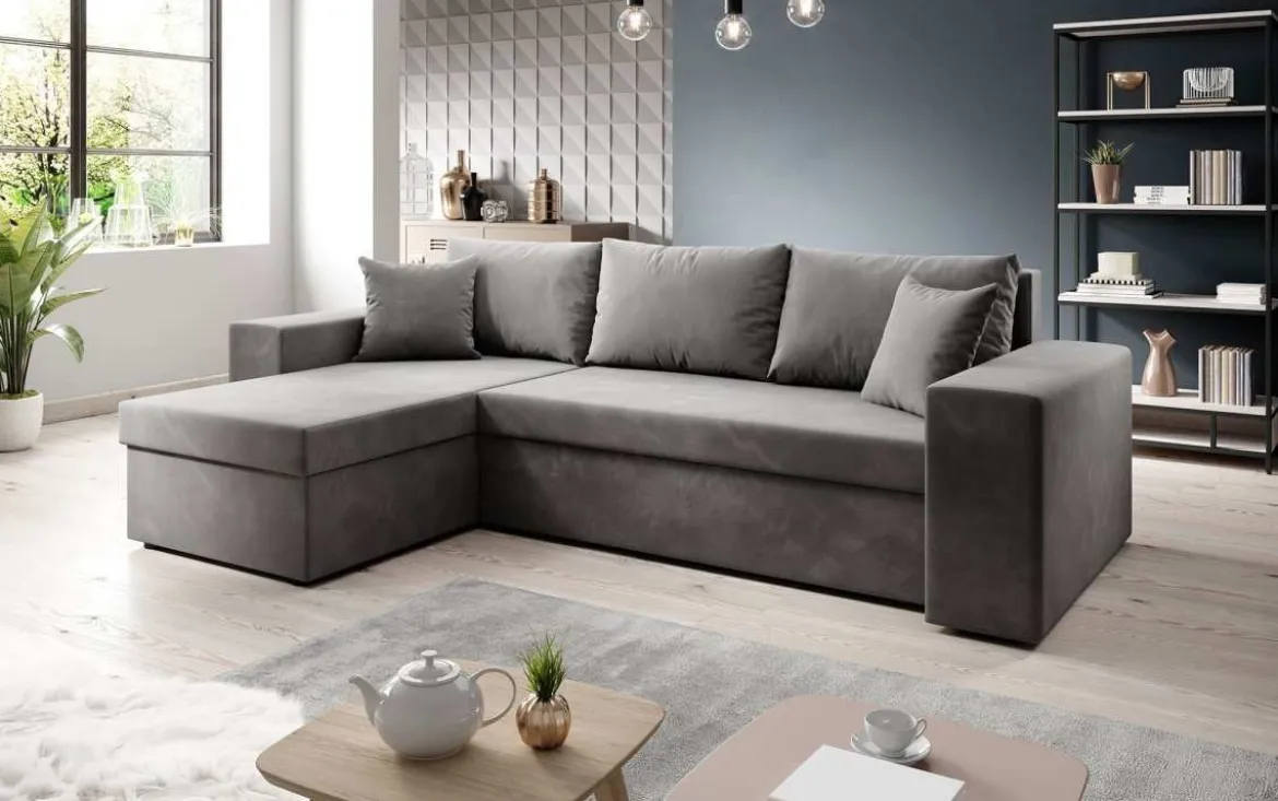 Designer Ecksofa Denver Samt mit Schlaf- und Klappfunktion