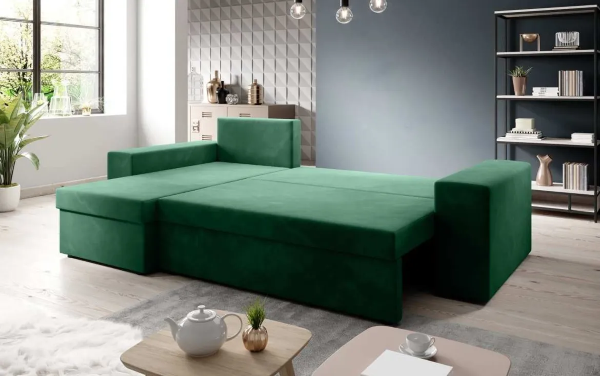Designer Ecksofa Denver Samt mit Schlaf- und Klappfunktion
