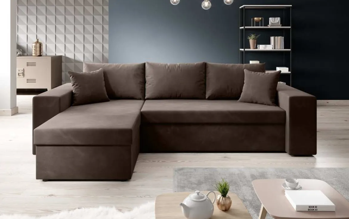 Designer Ecksofa Denver Samt mit Schlaf- und Klappfunktion