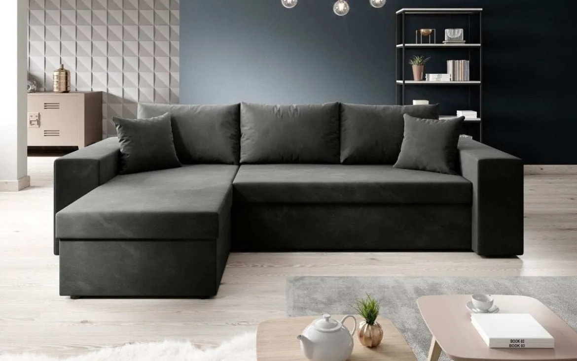 Designer Ecksofa Denver Samt mit Schlaf- und Klappfunktion