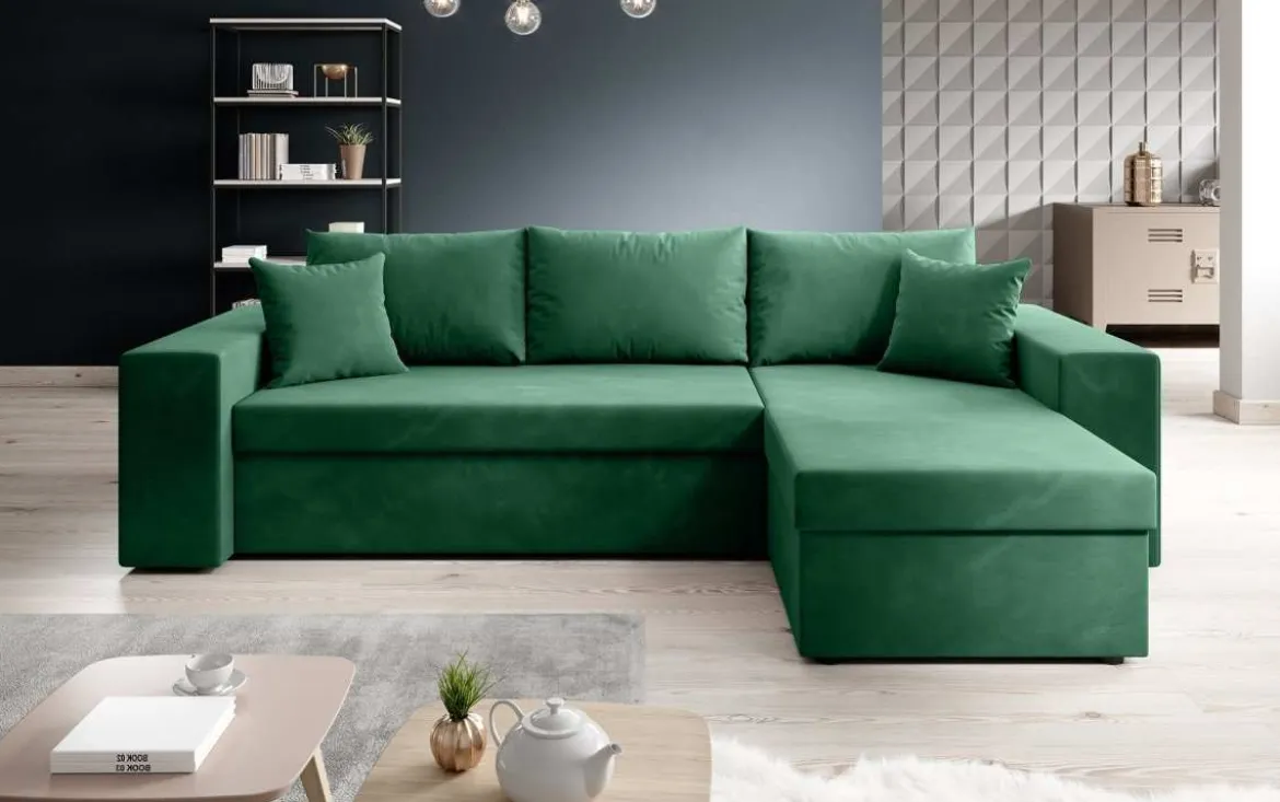 Designer Ecksofa Denver Samt mit Schlaf- und Klappfunktion