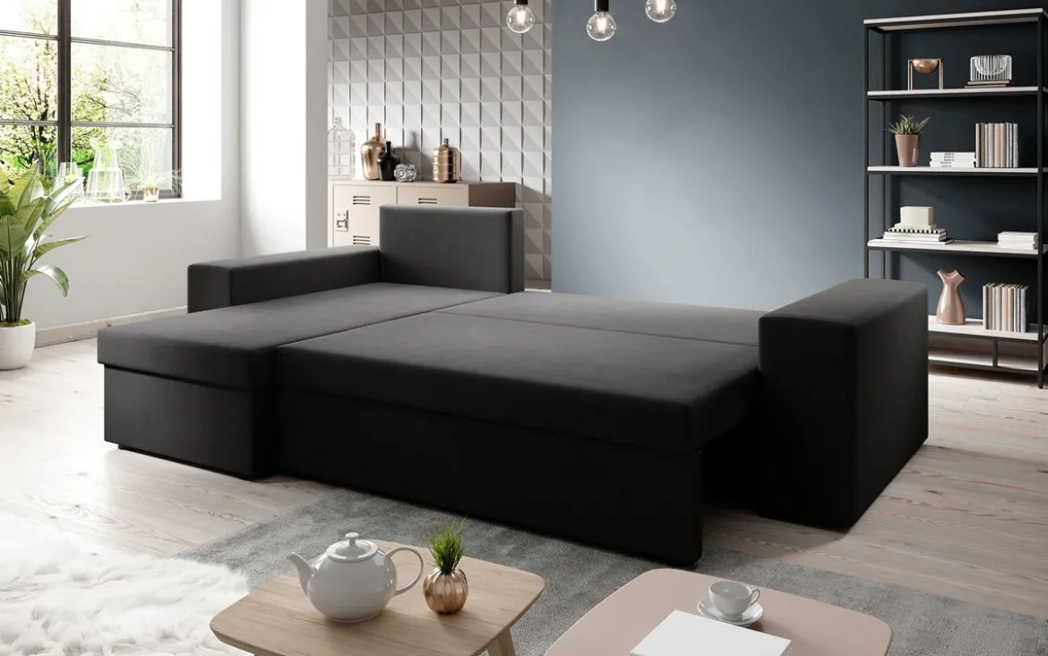Designer Ecksofa Denver Stoff mit Schlaf- und Klappfunktion