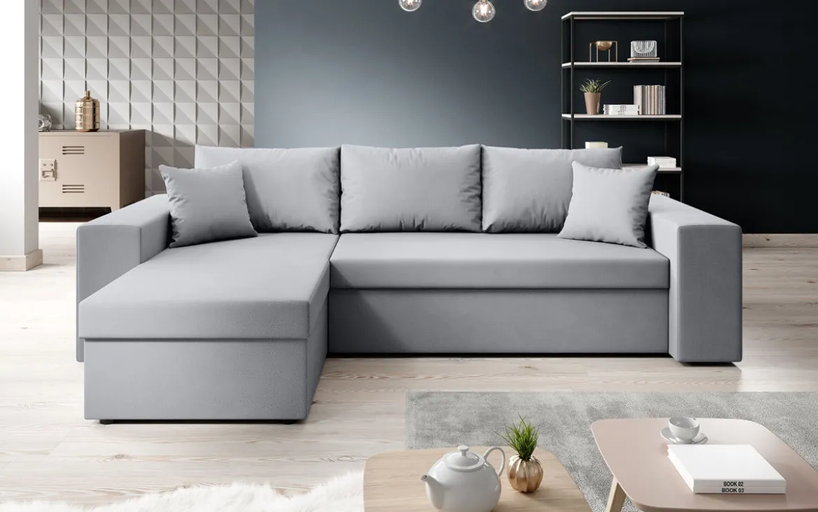 Designer Ecksofa Denver Stoff mit Schlaf- und Klappfunktion
