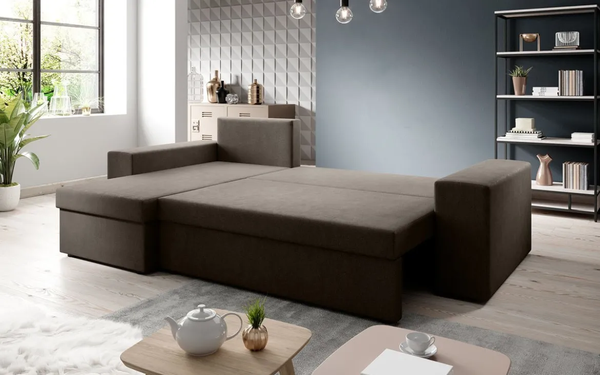 Designer Ecksofa Denver Stoff mit Schlaf- und Klappfunktion