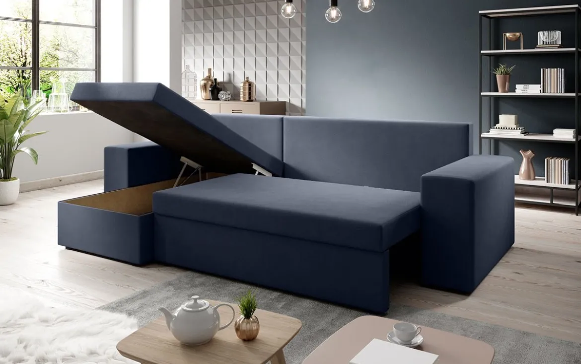 Designer Ecksofa Denver Stoff mit Schlaf- und Klappfunktion