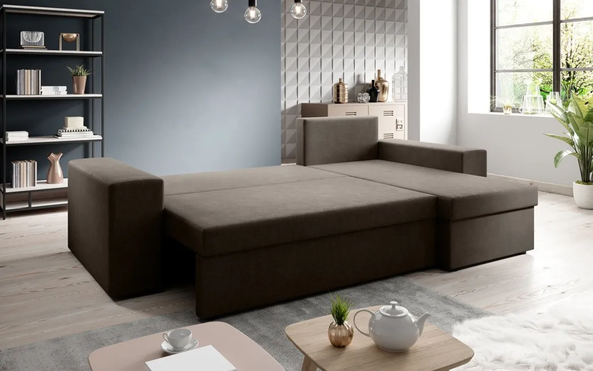 Designer Ecksofa Denver Stoff mit Schlaf- und Klappfunktion
