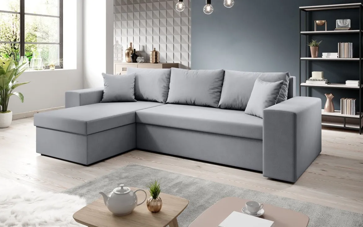 Designer Ecksofa Denver Stoff mit Schlaf- und Klappfunktion