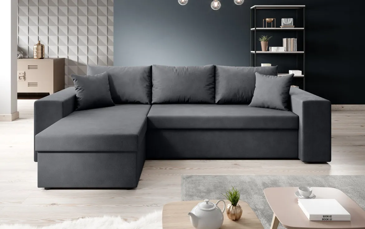 Designer Ecksofa Denver Stoff mit Schlaf- und Klappfunktion