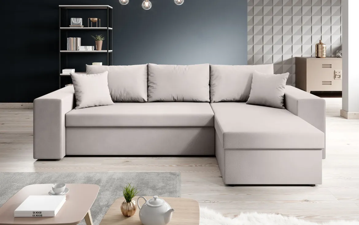 Designer Ecksofa Denver Stoff mit Schlaf- und Klappfunktion