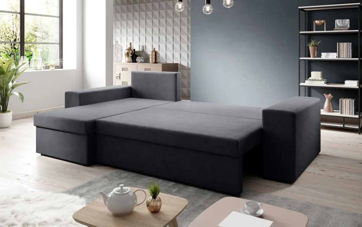 Designer Ecksofa Denver Stoff mit Schlaf- und Klappfunktion