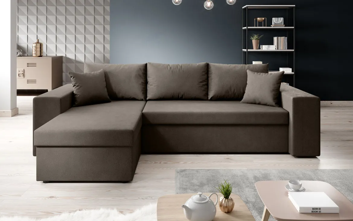 Designer Ecksofa Denver Stoff mit Schlaf- und Klappfunktion