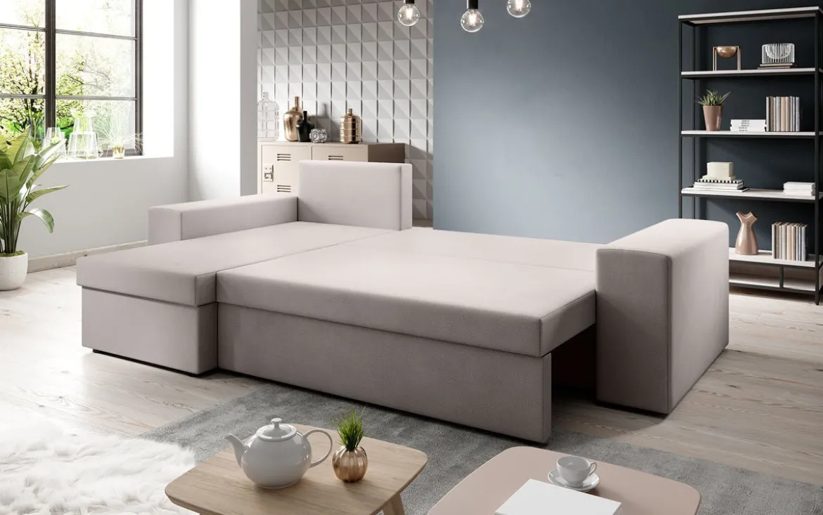 Designer Ecksofa Denver Stoff mit Schlaf- und Klappfunktion
