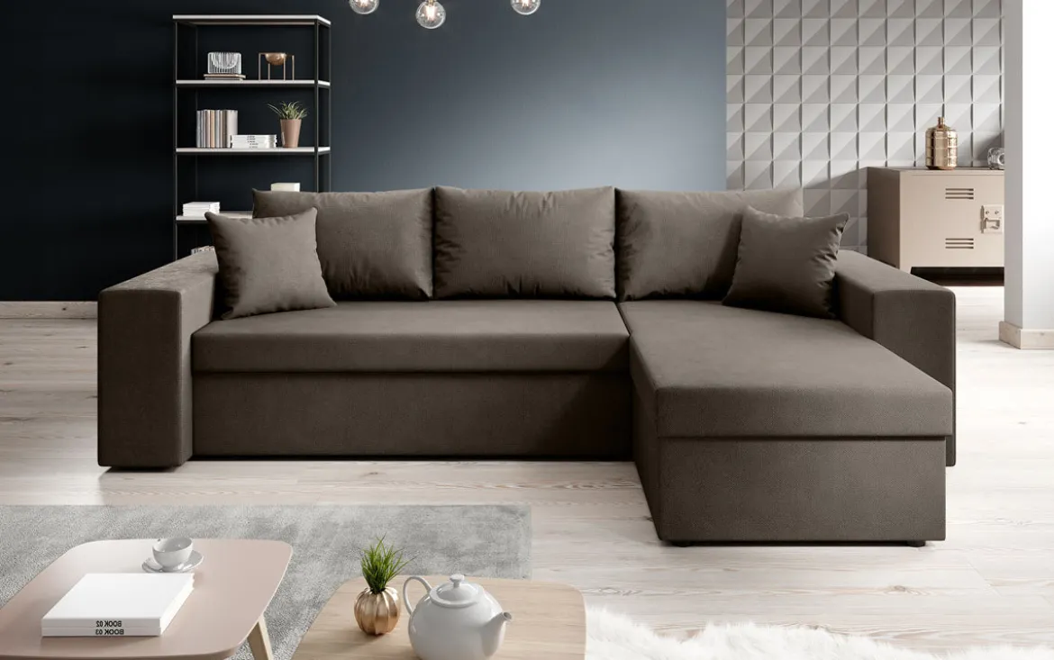 Designer Ecksofa Denver Stoff mit Schlaf- und Klappfunktion