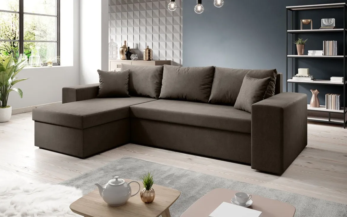 Designer Ecksofa Denver Stoff mit Schlaf- und Klappfunktion
