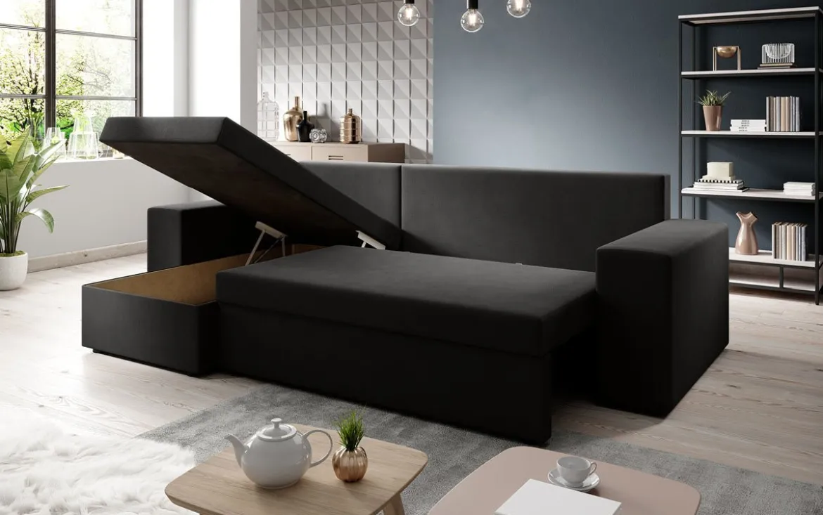 Designer Ecksofa Denver Stoff mit Schlaf- und Klappfunktion