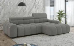 Designer Ecksofa Elaro mit elektrischer Sitzerweiterung in Bouclé