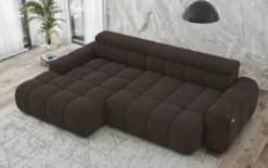 Designer Ecksofa Elaro mit elektrischer Sitzerweiterung in Bouclé