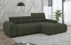 Designer Ecksofa Elaro mit elektrischer Sitzerweiterung in Bouclé