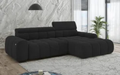Designer Ecksofa Elaro mit elektrischer Sitzerweiterung in Bouclé
