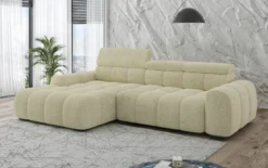 Designer Ecksofa Elaro mit elektrischer Sitzerweiterung in Bouclé