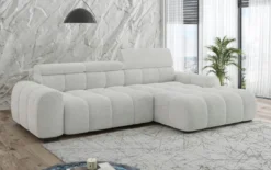 Designer Ecksofa Elaro mit elektrischer Sitzerweiterung in Bouclé
