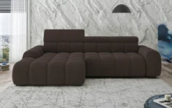 Designer Ecksofa Elaro mit elektrischer Sitzerweiterung in Bouclé