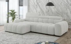 Designer Ecksofa Elaro mit elektrischer Sitzerweiterung in Bouclé