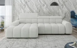 Designer Ecksofa Elaro mit elektrischer Sitzerweiterung in Bouclé