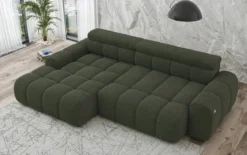 Designer Ecksofa Elaro mit elektrischer Sitzerweiterung in Bouclé