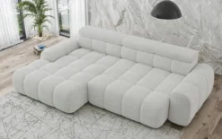 Designer Ecksofa Elaro mit elektrischer Sitzerweiterung in Bouclé