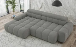 Designer Ecksofa Elaro mit elektrischer Sitzerweiterung in Bouclé
