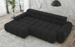 Designer Ecksofa Elaro mit elektrischer Sitzerweiterung in Bouclé