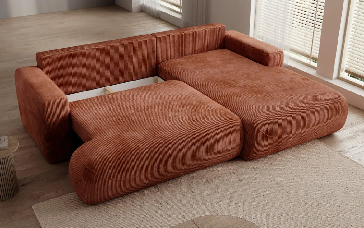 Designer Ecksofa Enzo mit Schlaf- und Klappfunktion in Cord