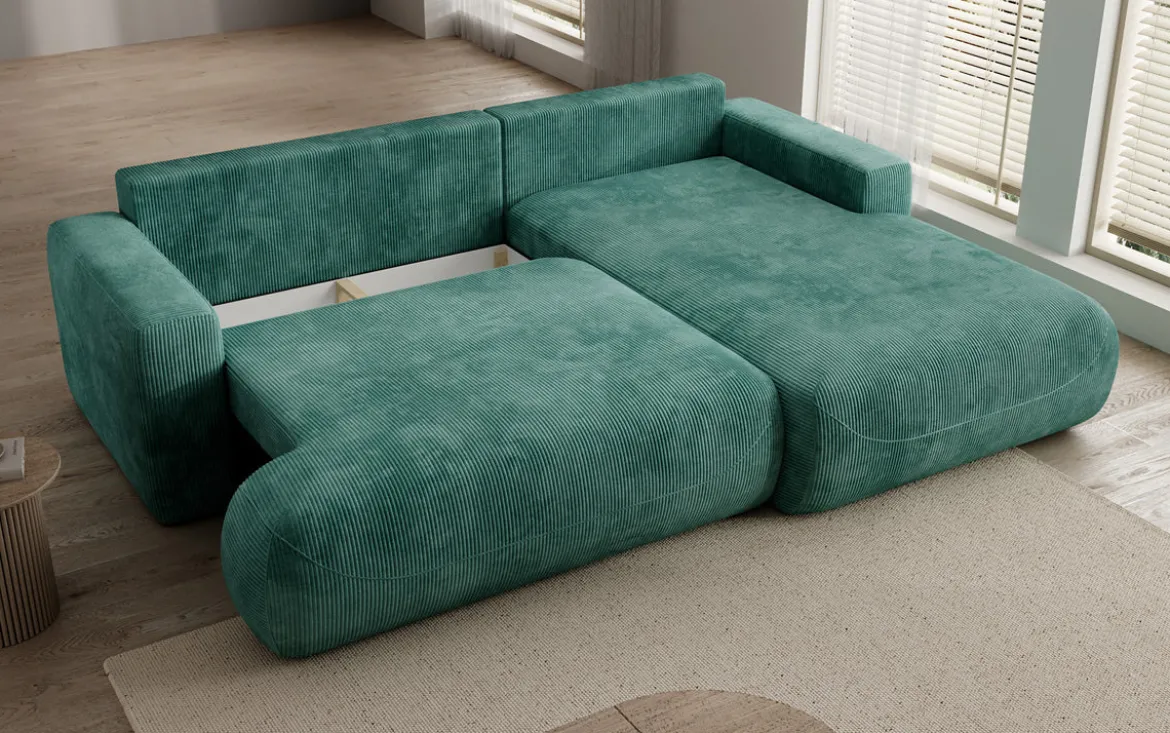 Designer Ecksofa Enzo mit Schlaf- und Klappfunktion in Cord