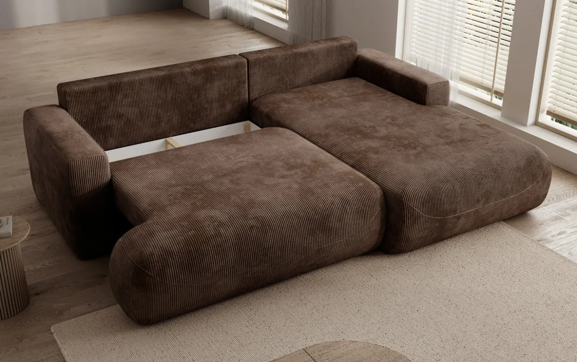 Designer Ecksofa Enzo mit Schlaf- und Klappfunktion in Cord