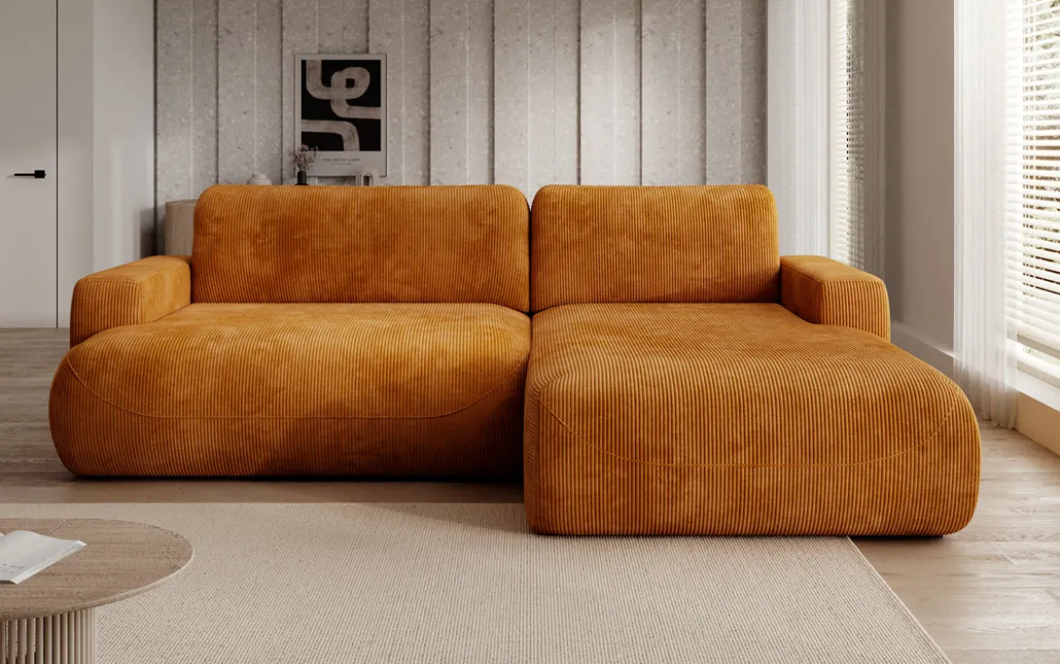 Designer Ecksofa Enzo mit Schlaf- und Klappfunktion in Cord