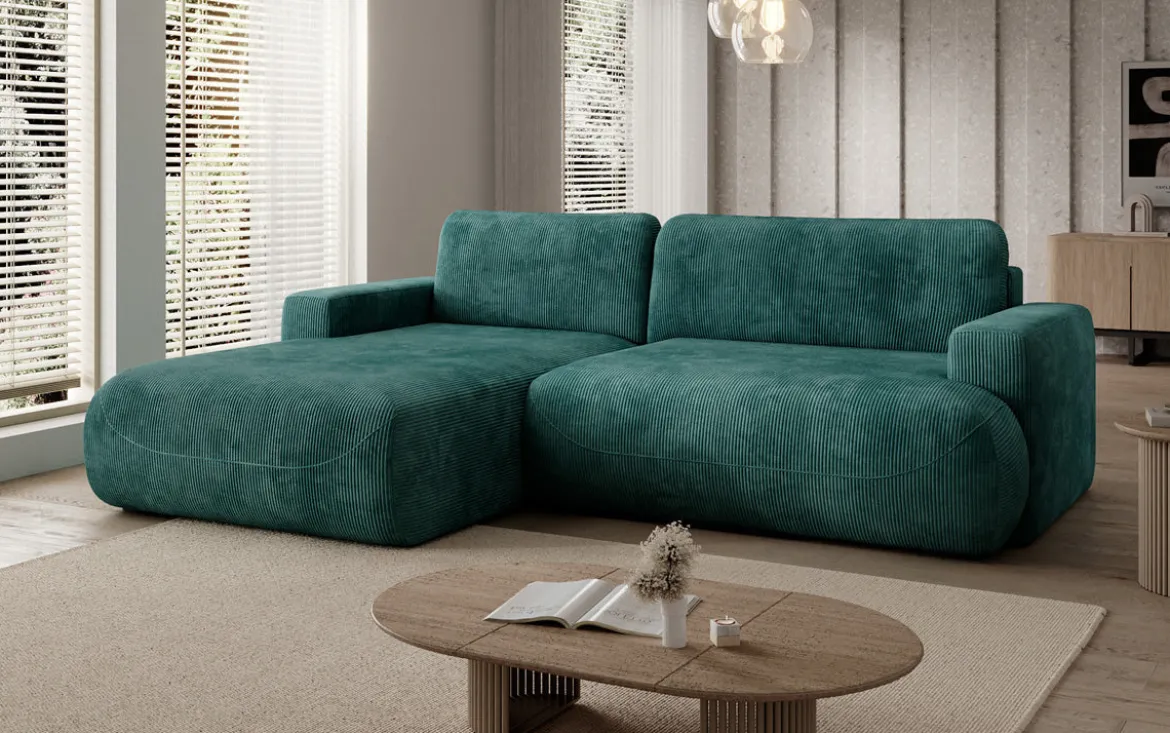 Designer Ecksofa Enzo mit Schlaf- und Klappfunktion in Cord