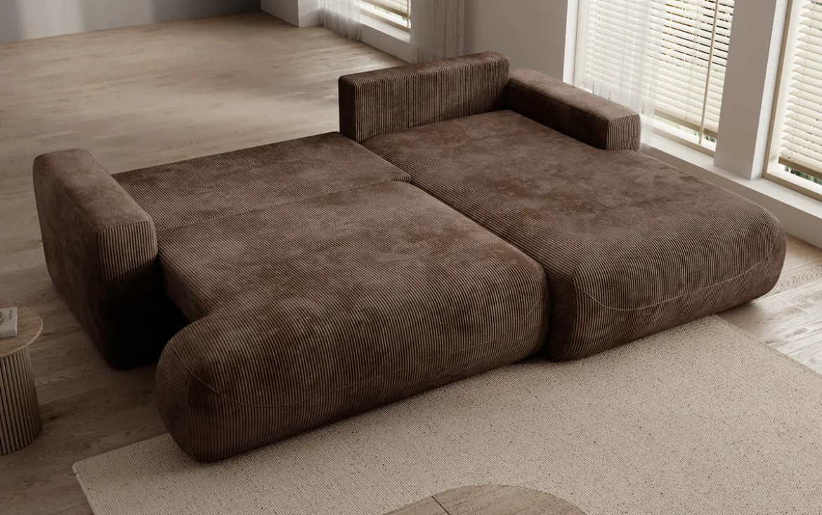 Designer Ecksofa Enzo mit Schlaf- und Klappfunktion in Cord