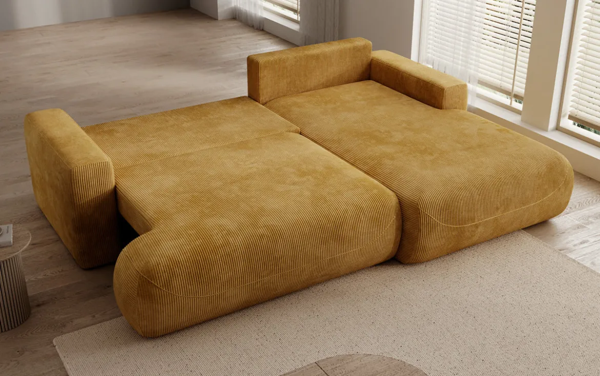 Designer Ecksofa Enzo mit Schlaf- und Klappfunktion in Cord