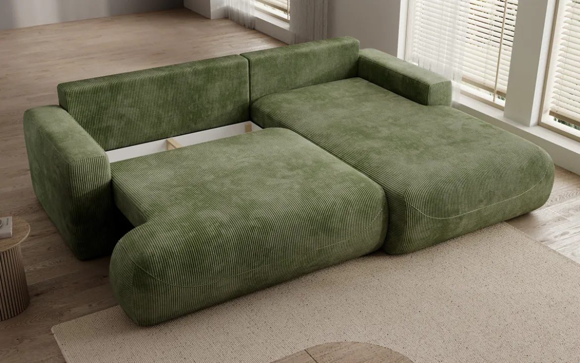 Designer Ecksofa Enzo mit Schlaf- und Klappfunktion in Cord