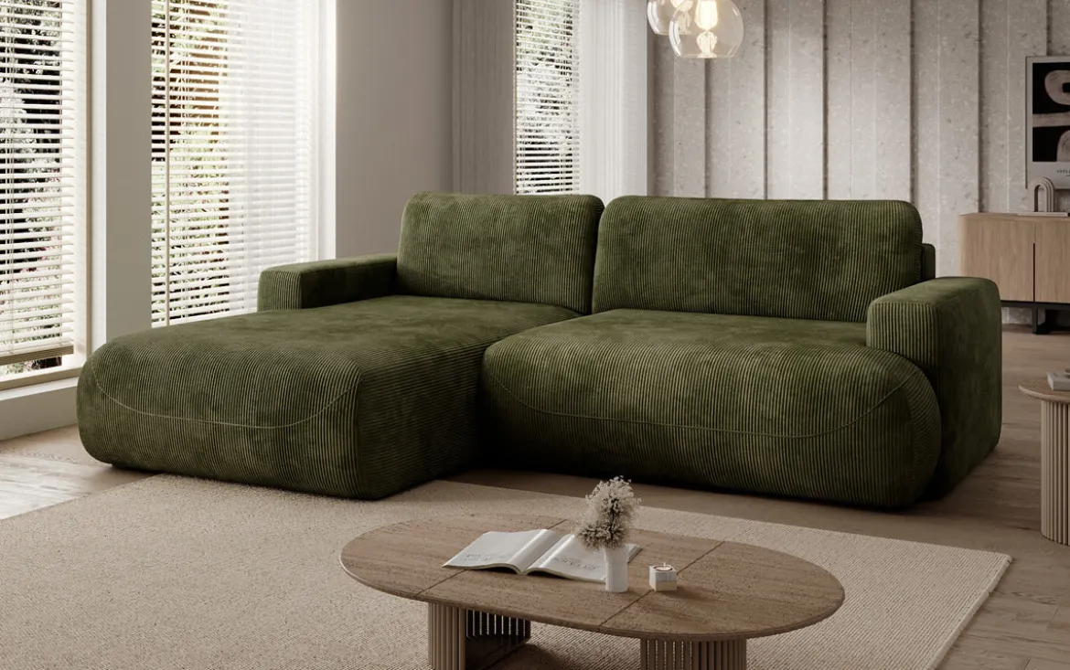 Designer Ecksofa Enzo mit Schlaf- und Klappfunktion in Cord