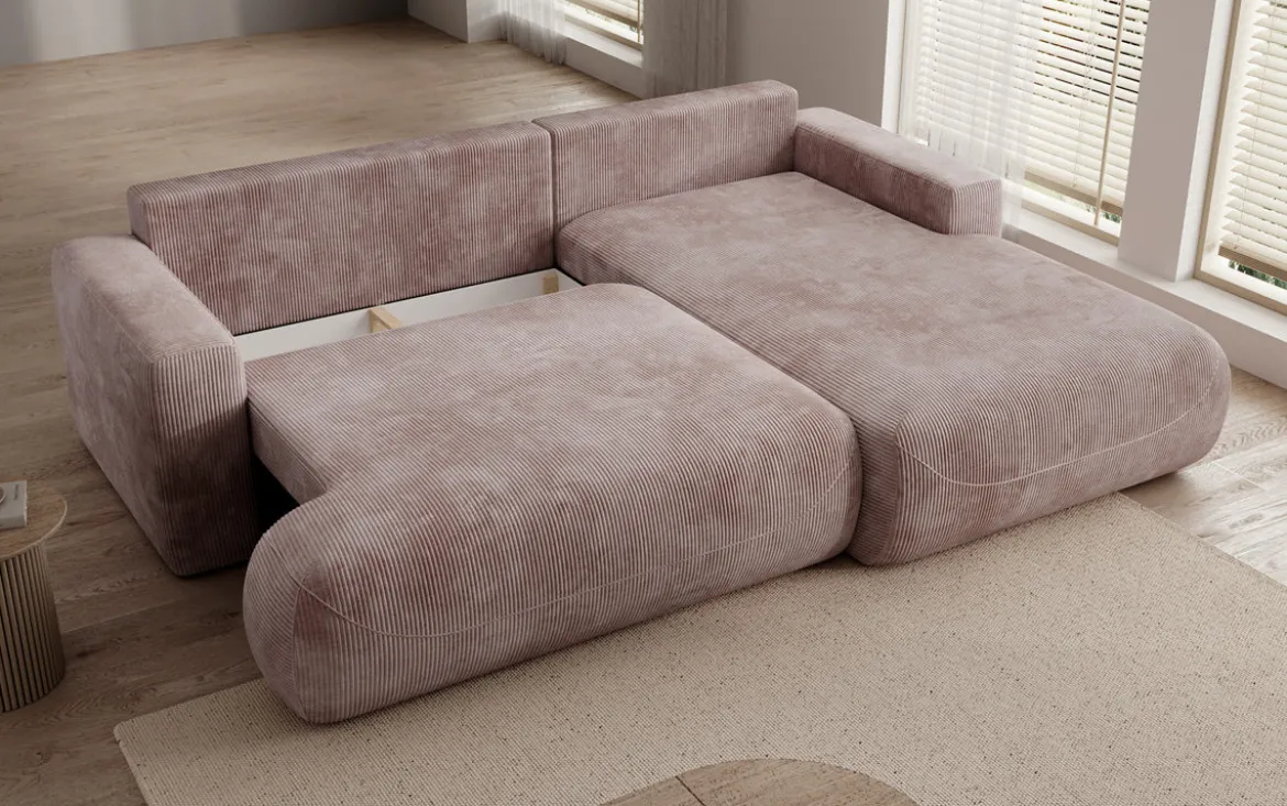 Designer Ecksofa Enzo mit Schlaf- und Klappfunktion in Cord