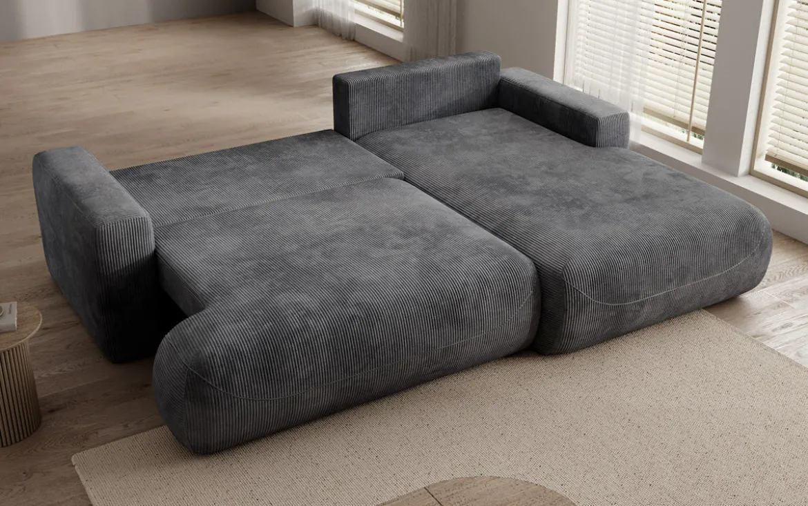Designer Ecksofa Enzo mit Schlaf- und Klappfunktion in Cord